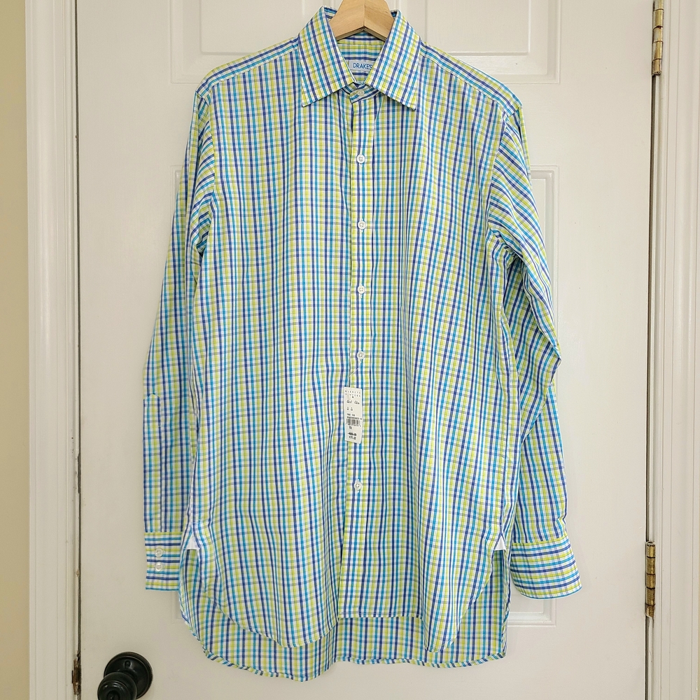 Drakes London Men's Multicolor Shadow Check Button Down Shirt Size 15.5 - 39